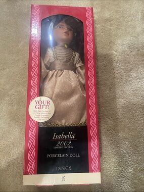 Abella Isabella 2002 Porcelain Doll in Beige and Gold Outfit